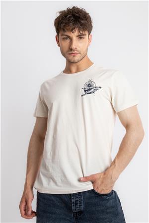 ADAM BOXES Baskılı O-Yaka T-shirt Marino - Ham Pamuk