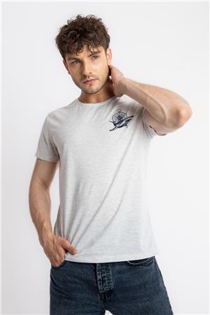 ADAM BOXES Baskılı O-Yaka T-shirt Marino - Gri Melanj