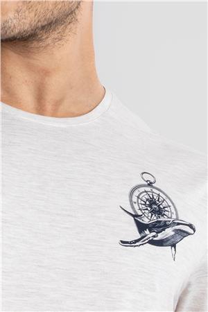 ADAM BOXES Baskılı O-Yaka T-shirt Marino - Kahve Melanj