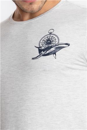 ADAM BOXES Baskılı O-Yaka T-shirt Marino - Gri Melanj
