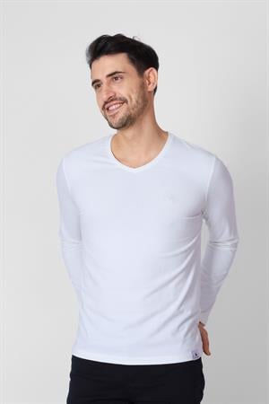 ADAM BOXES V Yaka Uzun Kollu T-shirt NP-Trelargo - Ekru
