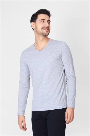 ADAM BOXES V Yaka Uzun Kollu T-shirt NP-Trelargo - Açık Gri