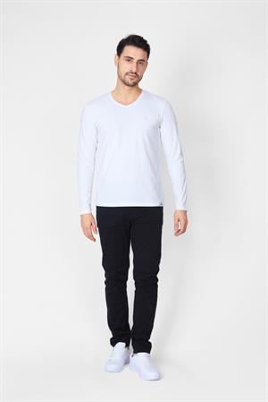 ADAM BOXES V Yaka Uzun Kollu T-shirt NP-Trelargo - Ekru