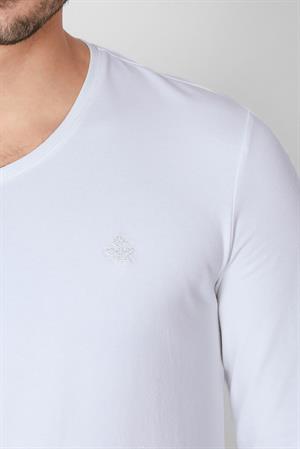 ADAM BOXES V Yaka Uzun Kollu T-shirt NP-Trelargo - Ekru