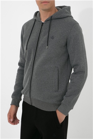 ADAM BOXES Fermuarlı Kapüşonlu Sweatshirt N-Halicarna - Antrasit