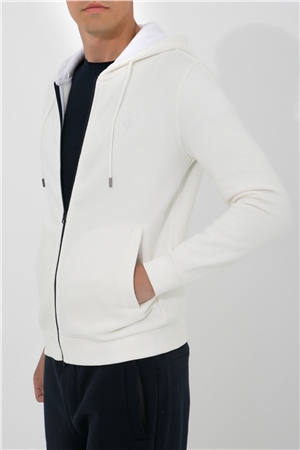 ADAM BOXES Fermuarlı Kapüşonlu Sweatshirt N-Halicarna - Ekru
