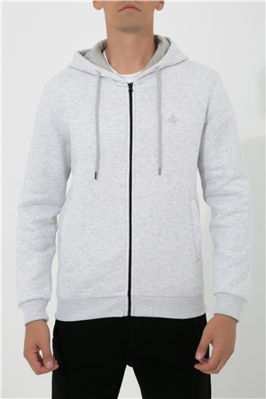 ADAM BOXES Fermuarlı Kapüşonlu Sweatshirt N-Halicarna - Açık Gri