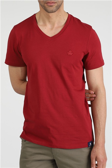 ADAM BOXES V Yaka T-shirt Neo-Alpes - Bordo