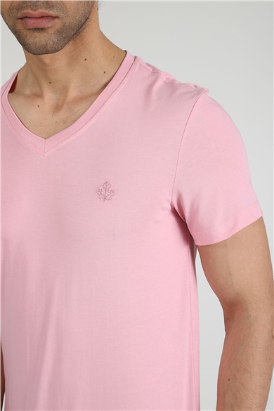 ADAM BOXES V Yaka T-shirt Neo-Alpes - Pembe