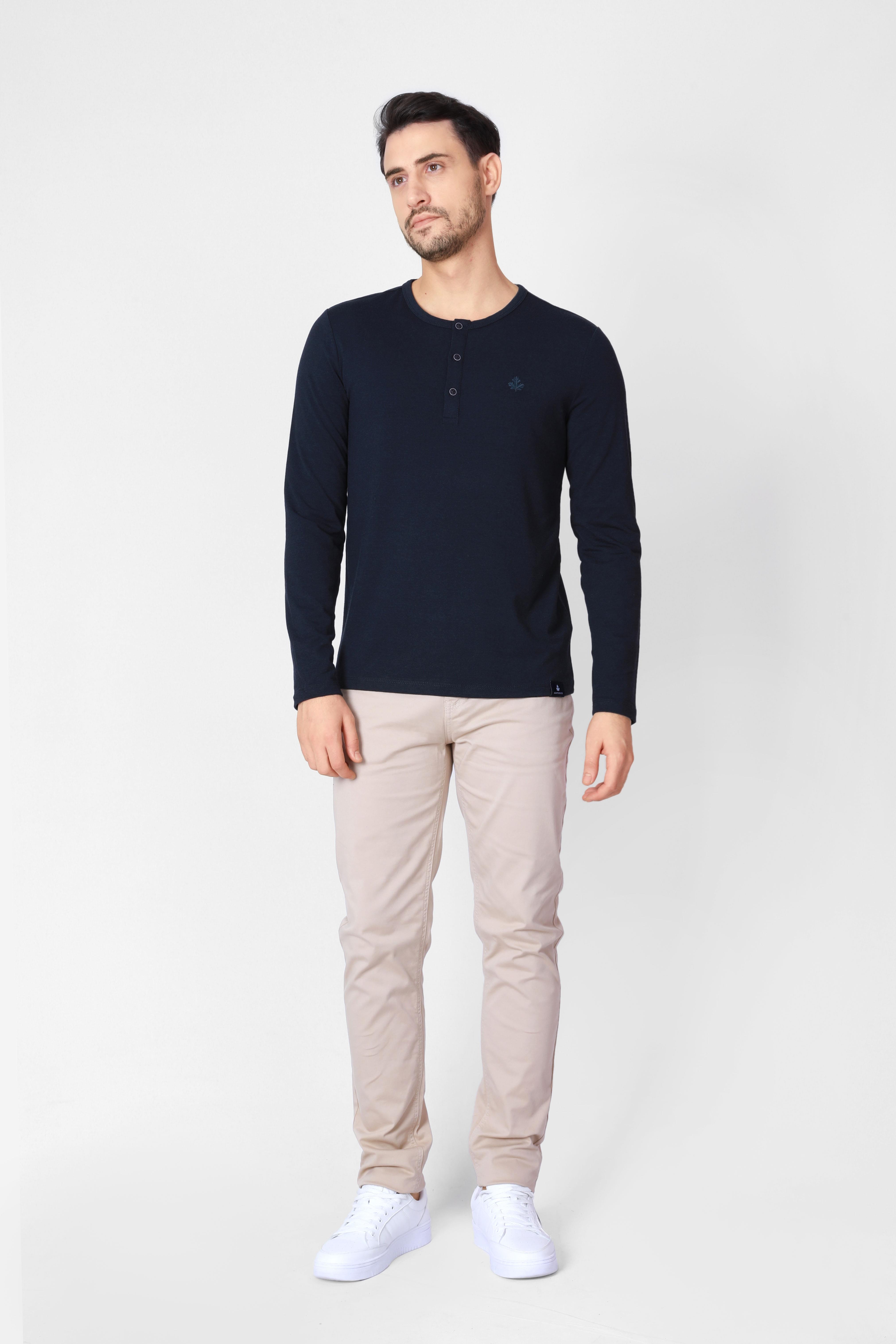 ADAM BOXESADAM BOXES Düğmeli Bisiklet Yaka Uzun Kollu T-shirt NP-Collargo - Lacivert