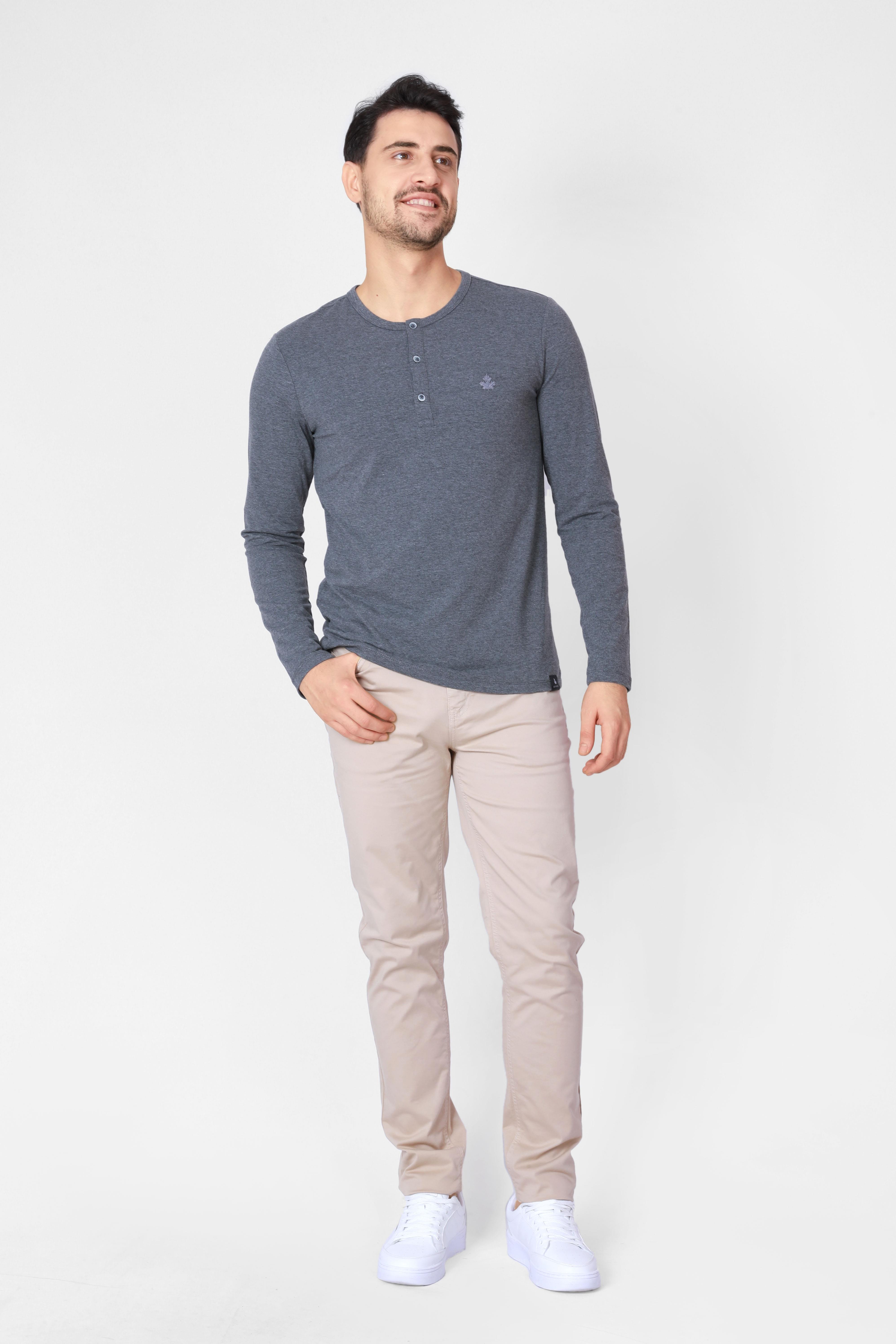 ADAM BOXESADAM BOXES Düğmeli Bisiklet Yaka Uzun Kollu T-shirt NP-Collargo - Koyu Gri
