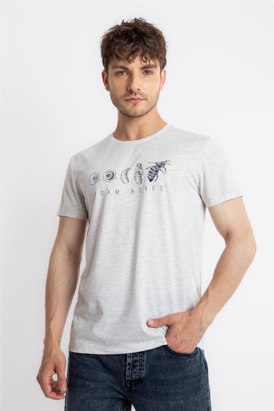 ADAM BOXESAdam Boxes Erkek/Unisex Baskılı O-Yaka T-shirt Apiso - Gri Melanj