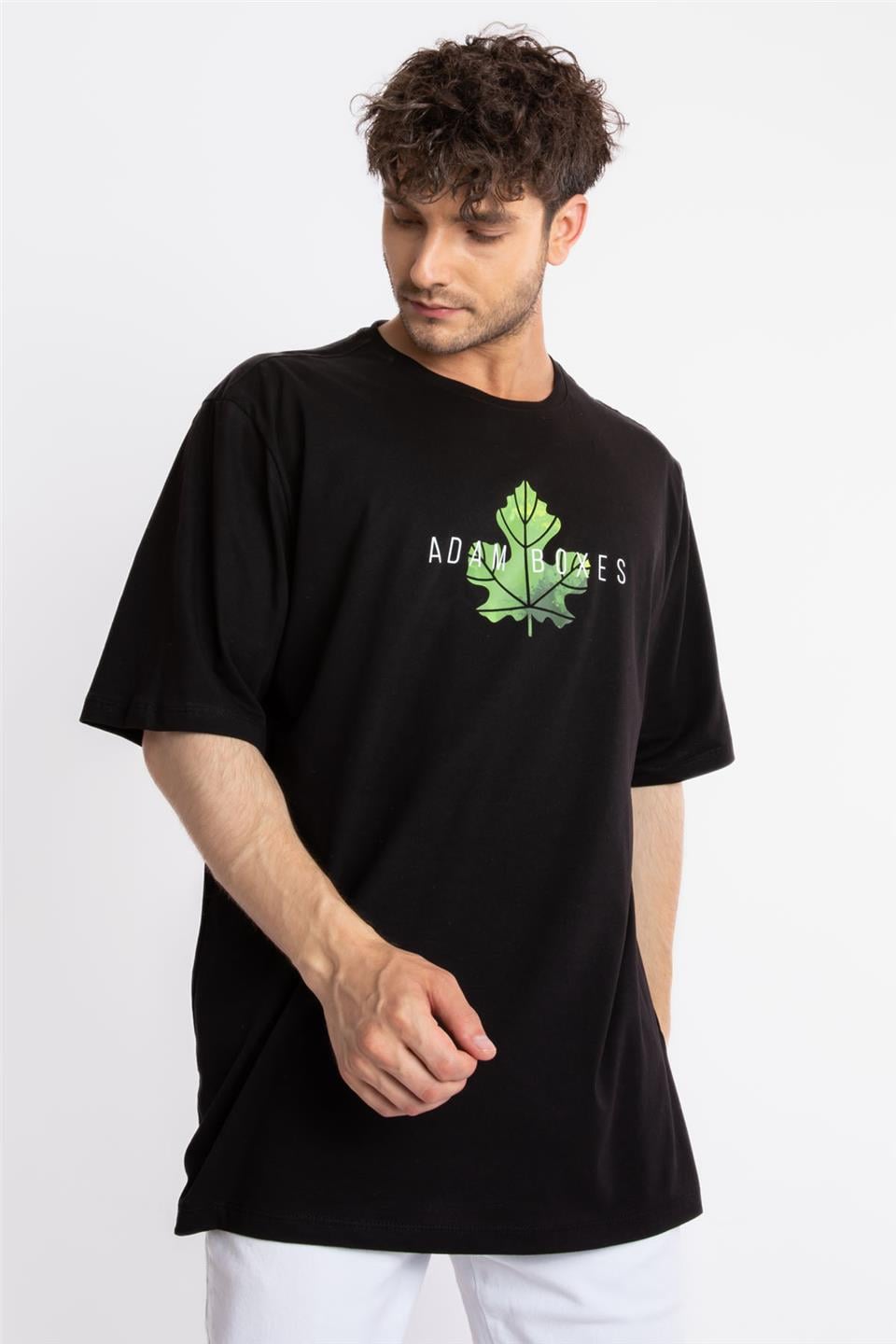 ADAM BOXESAdam Boxes Erkek/Unisex Baskılı Oversize O-Yaka T-shirt Suelto - Siyah