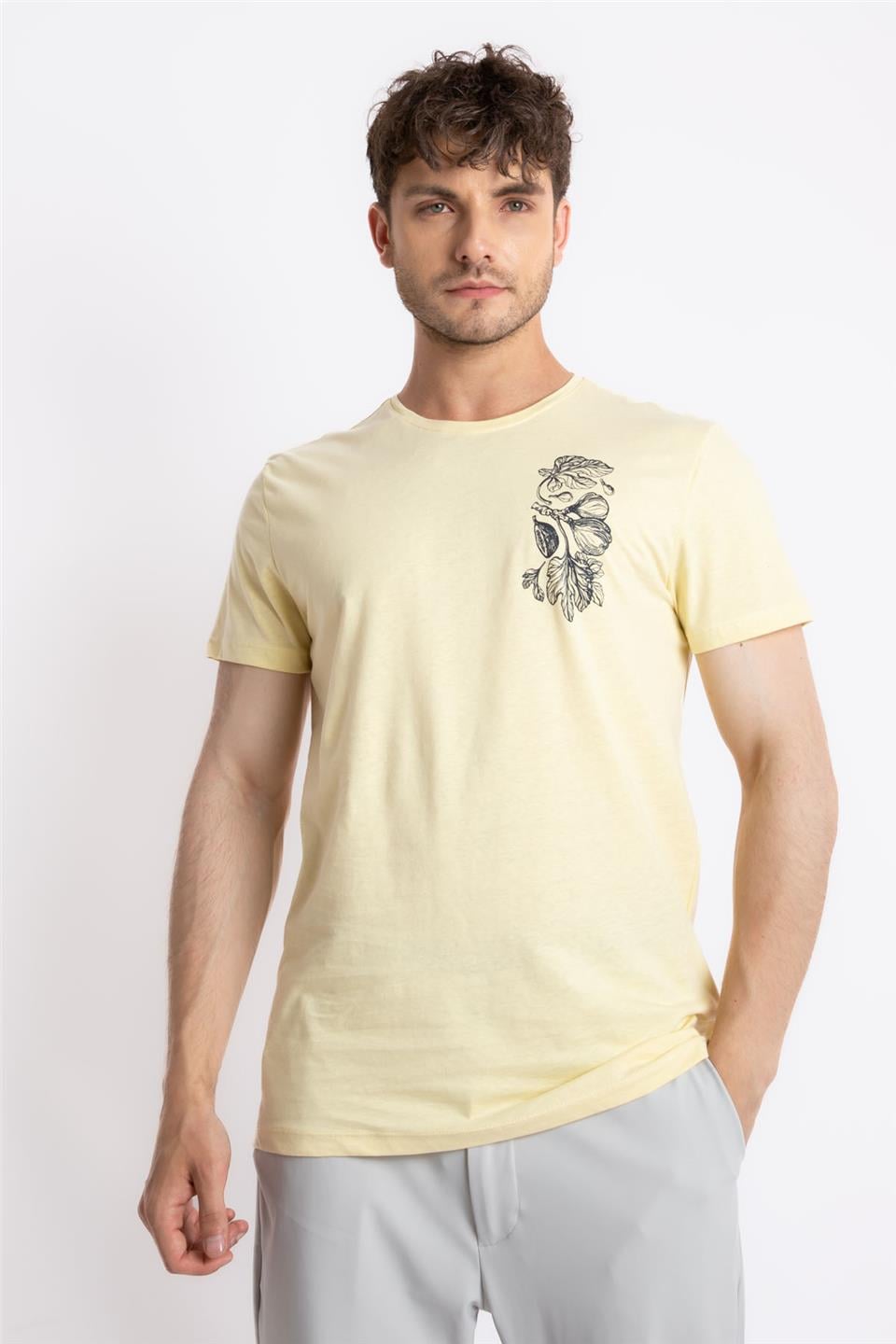 ADAM BOXESAdam Boxes Erkek/Unisex Baskılı O-Yaka T-shirt Bandos - Açık Sarı