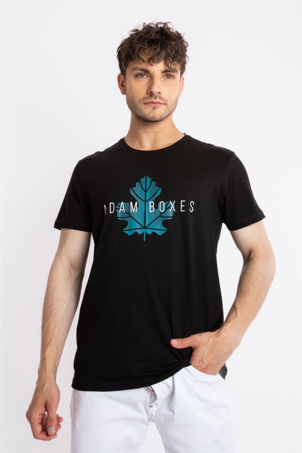 ADAM BOXESAdam Boxes Erkek/Unisex Baskılı O-Yaka T-shirt Anillo - Siyah (Göl Yeşili Baskılı)
