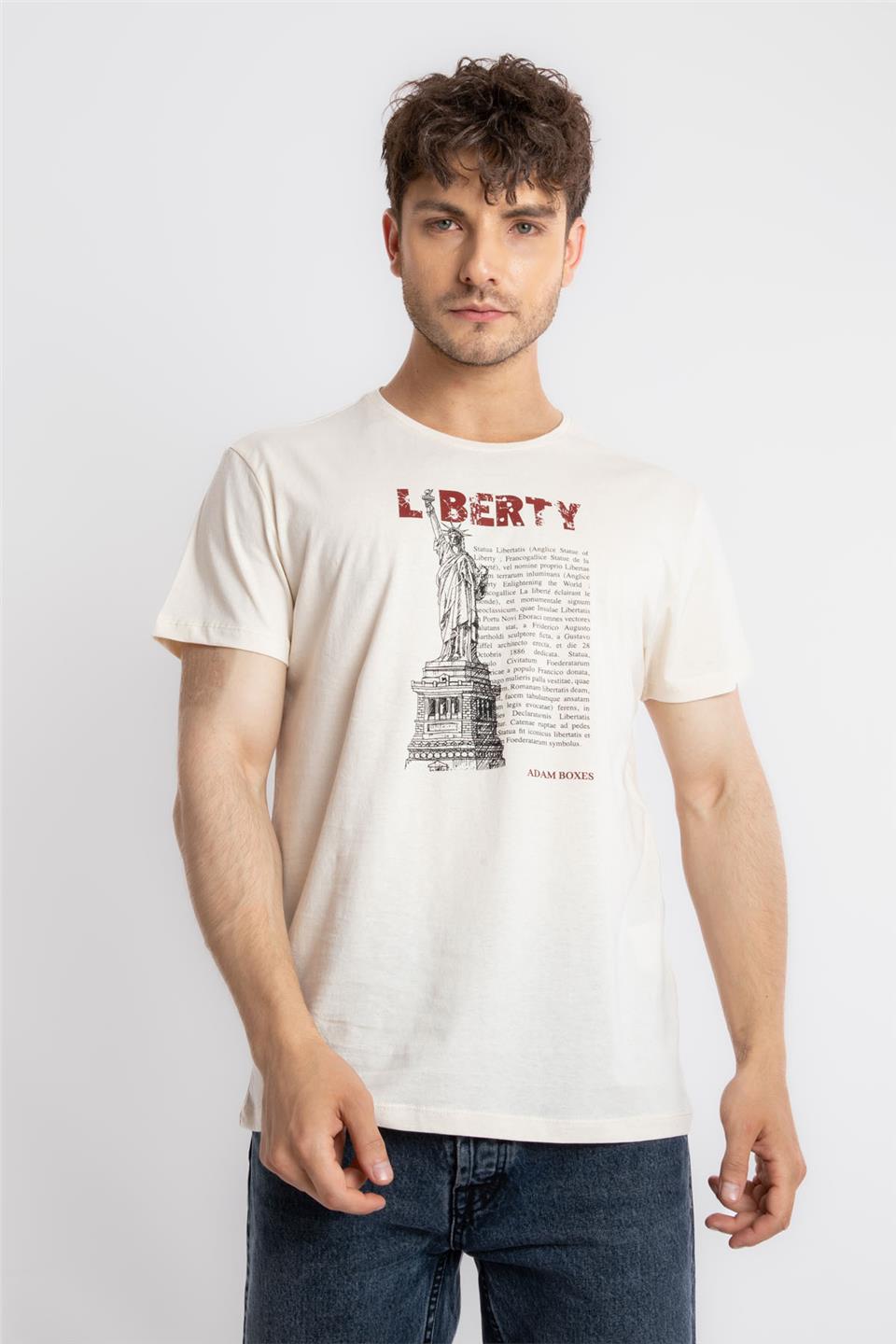 ADAM BOXESAdam Boxes Erkek/Unisex Baskılı O-Yaka T-shirt Libestatuas - Ham Pamuk