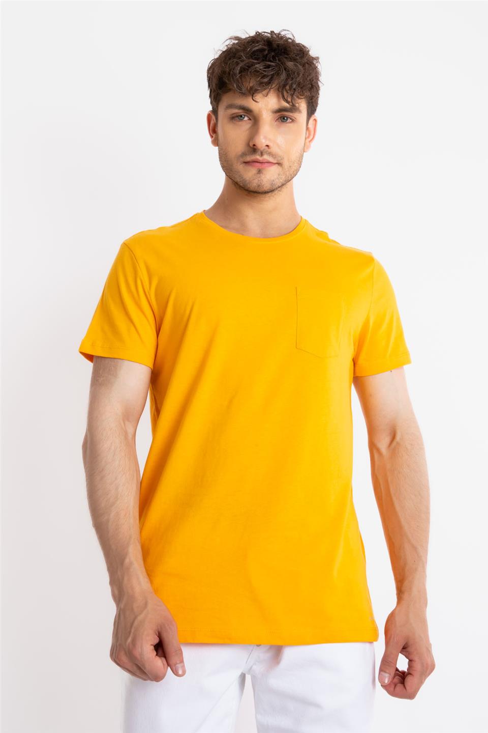 ADAM BOXESAdam Boxes Erkek/Unisex O-Yaka Cepli T-shirt Bolsillo - Koyu Sarı