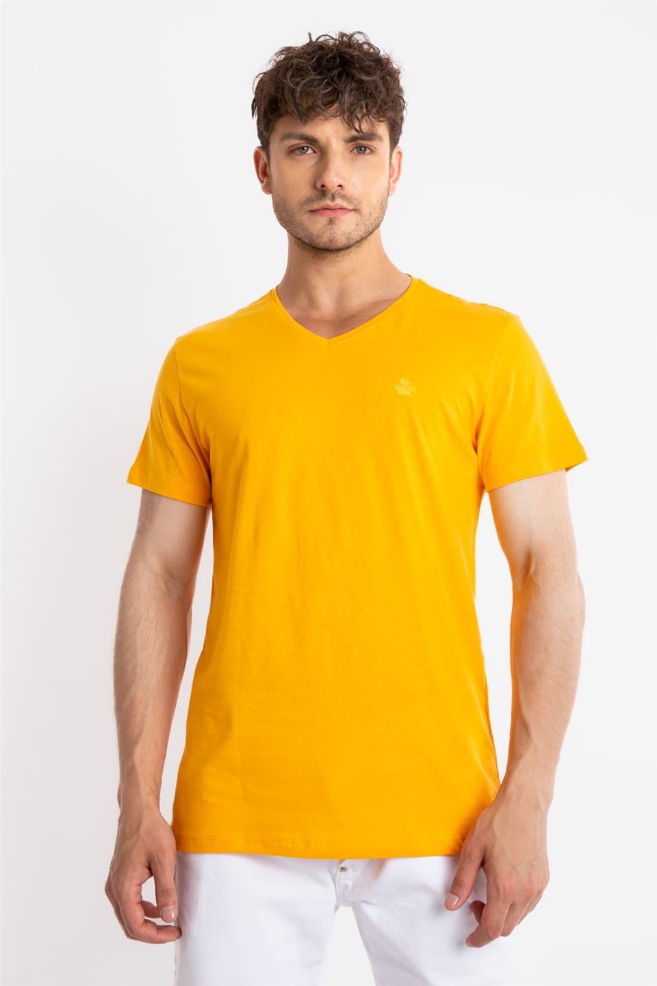ADAM BOXESAdam Boxes Erkek/Unisex V-Yaka T-shirt Veralpes - Koyu Sarı