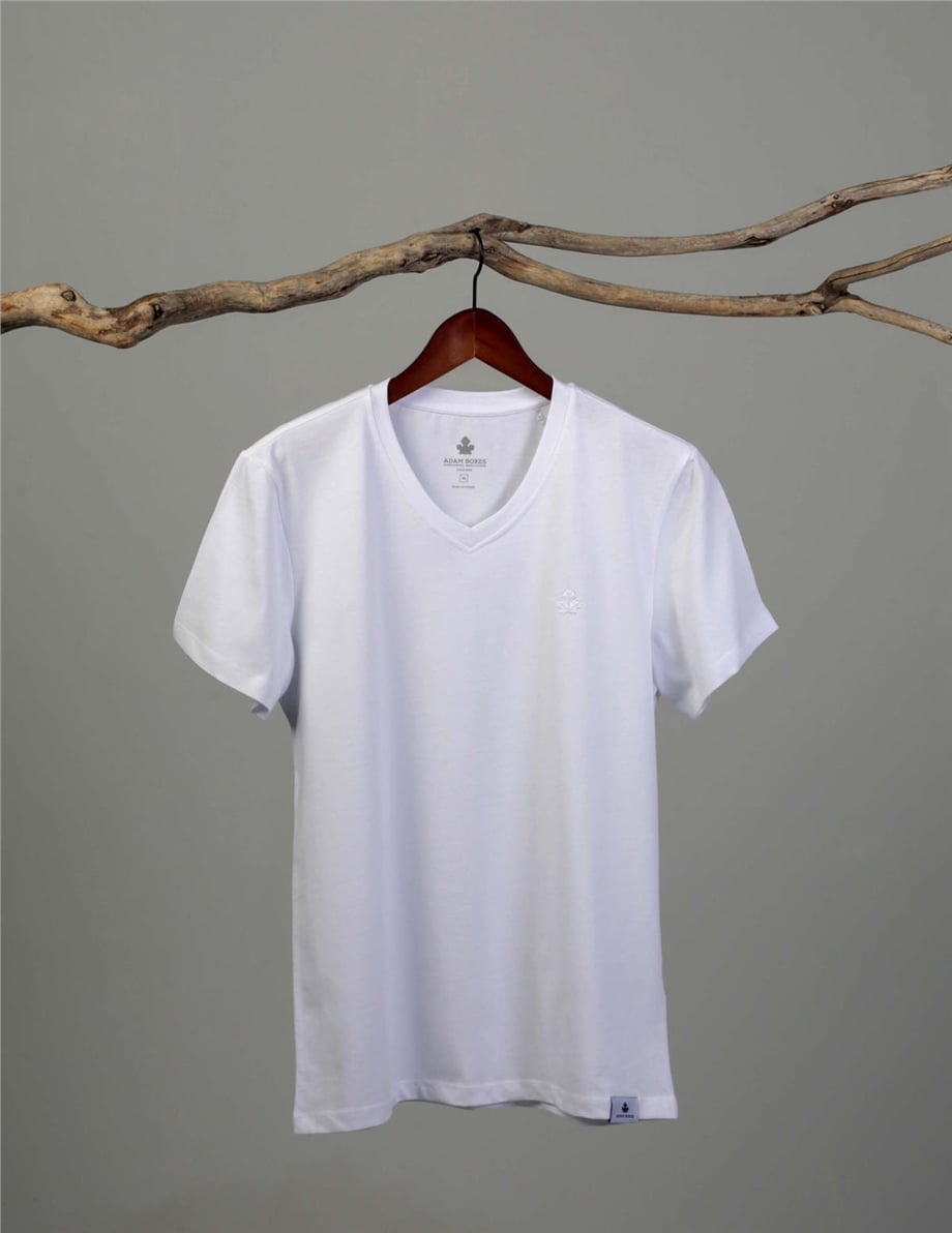 V Yaka T-shirt Alpes - Beyaz