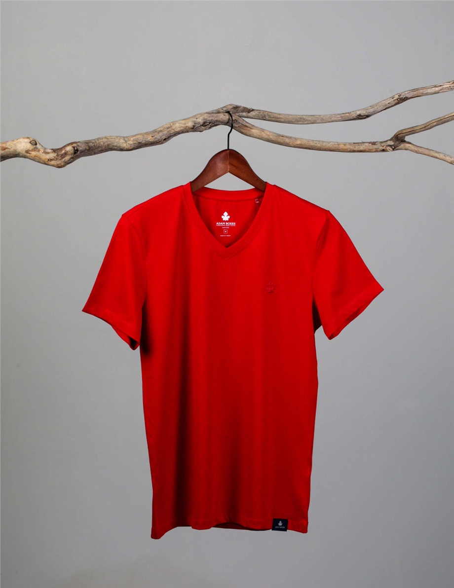 V Yaka T-shirt Alpes - Kırmızı