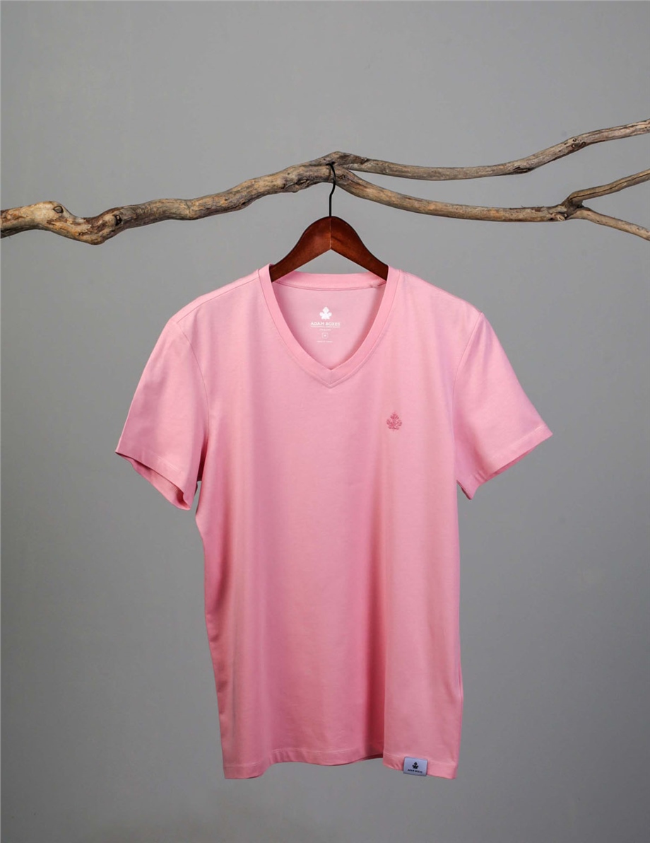 V Yaka T-shirt Alpes - Pembe