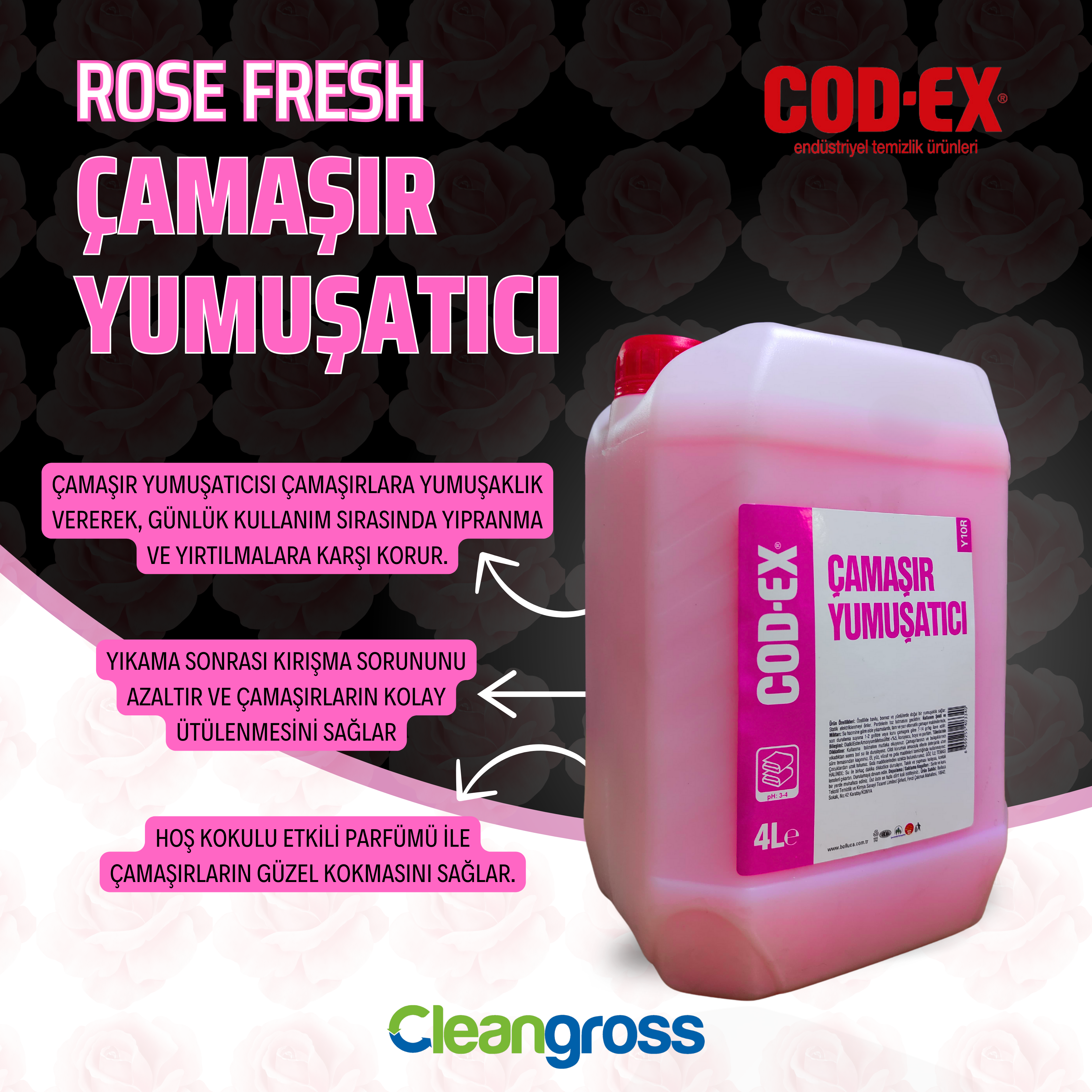 COD-EX Çamaşır Yumuşatıcı Rose Fresh 4 Litre