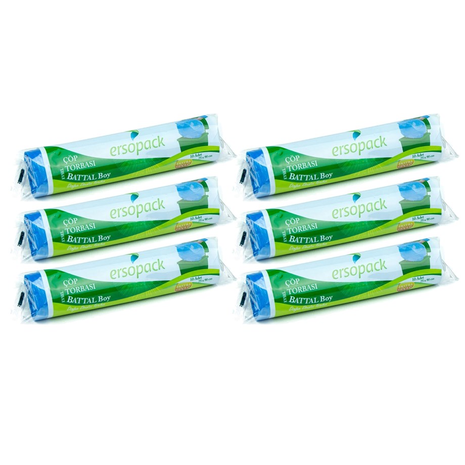 Ersopack Evsel 75x90cm Çöp Torbası Battal 6 Rulo