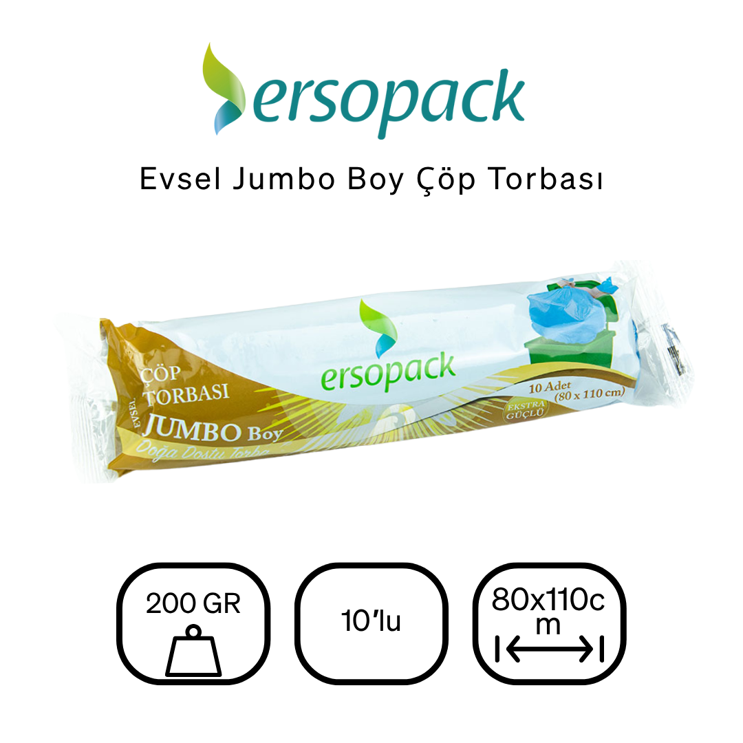 Ersopack Evsel 80x110 cm Çöp Torbası 4 Rulo 10lu