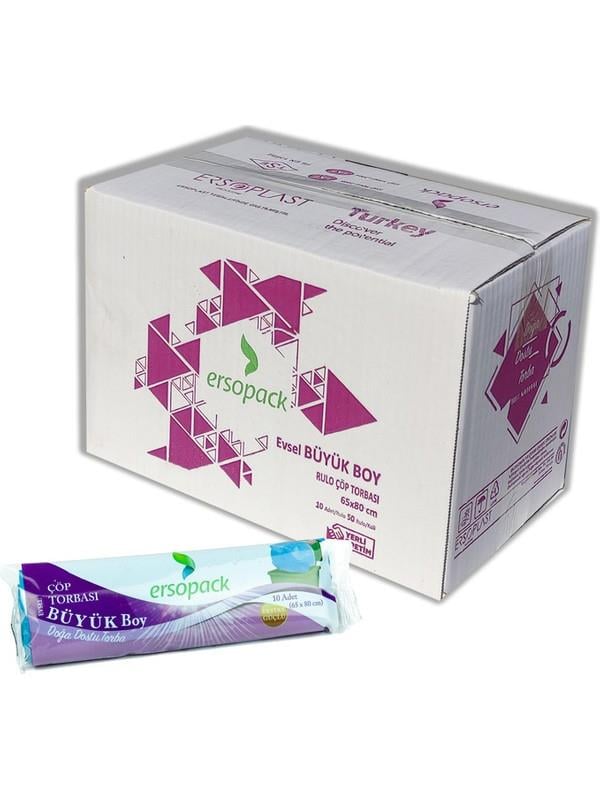 Ersopack Evsel Büyük Boy Çöp Torbası 65x80 cm 50 Rulo 500'lü Çöp Poşeti 1 Koli