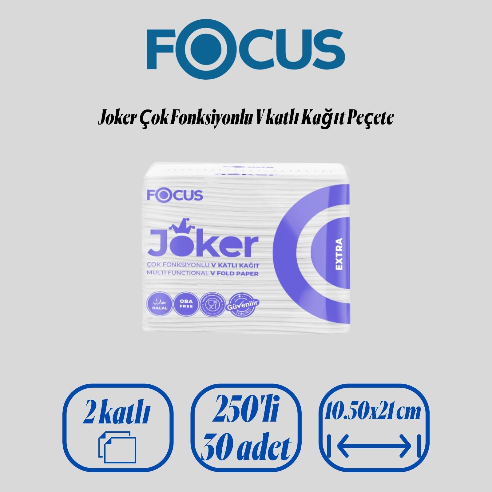 Focus Extra Joker V Katlı Kağıt Peçete 250'li 30 Paket 21x10,5 Cm