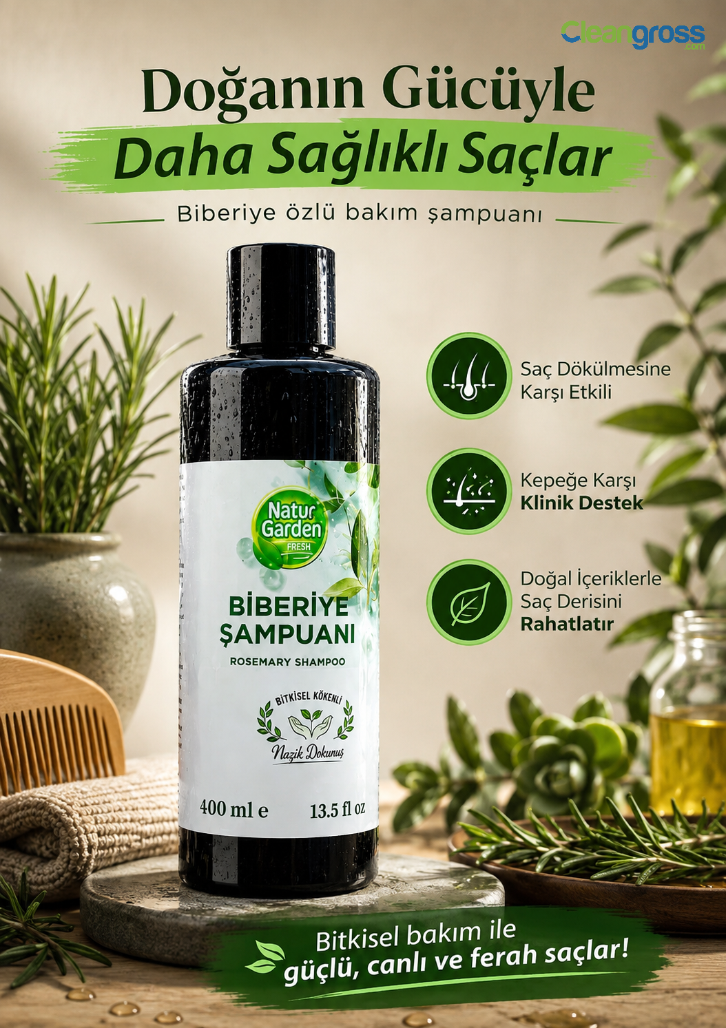 Natur Garden Fresh NaturGarden Biberiye Özlü Saç Bakım Şampuanı 400 ml – Besleyici ve Güçlendirici Bakım, Tüm Saç Tipleri İçin