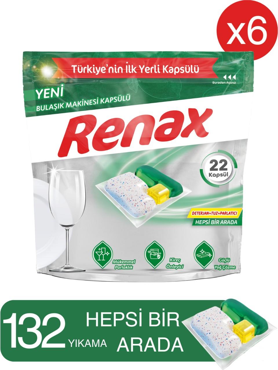 RENAX Bulaşık Makinesi Kapsülü Hepsi Bir Arada 22 Li x 6 Paket