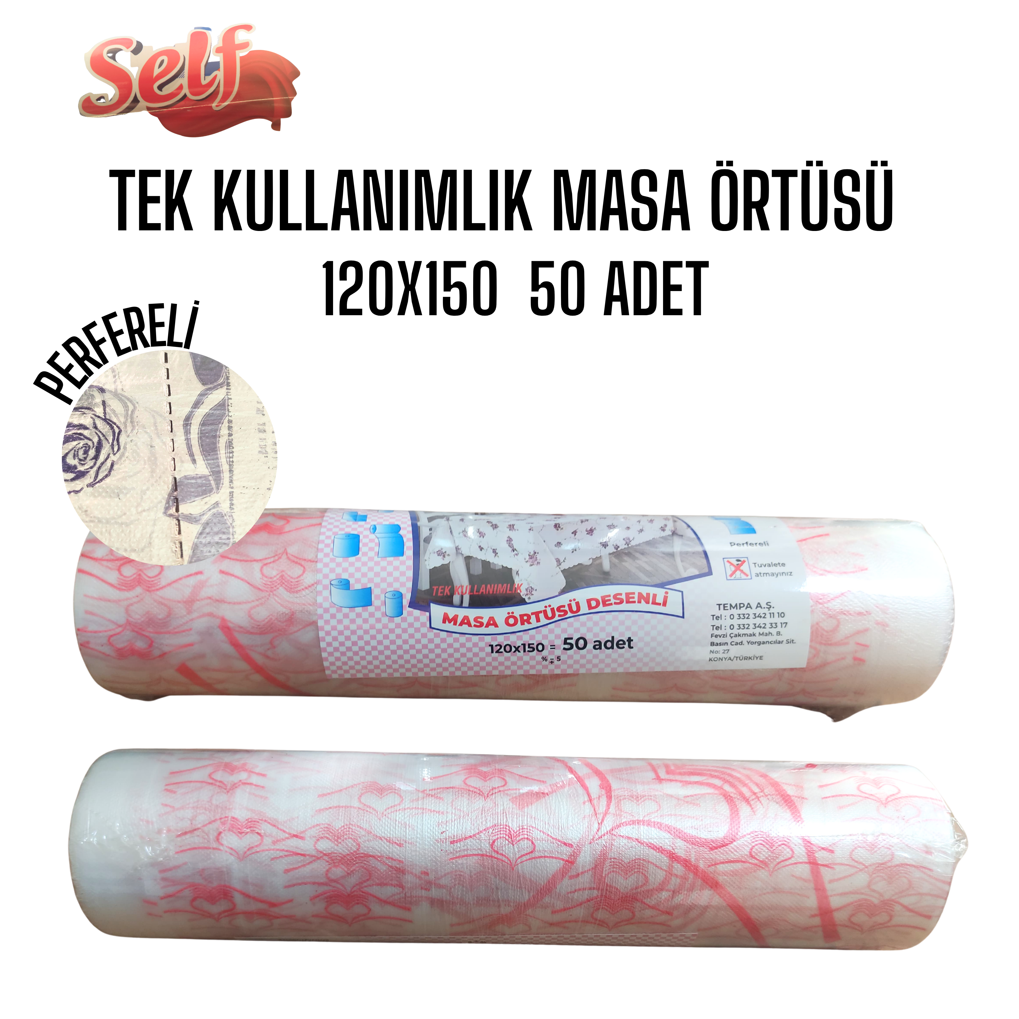 Self Tek Kullanımlık Naylon Masa Örtüsü 120x150 cm 50 Li
