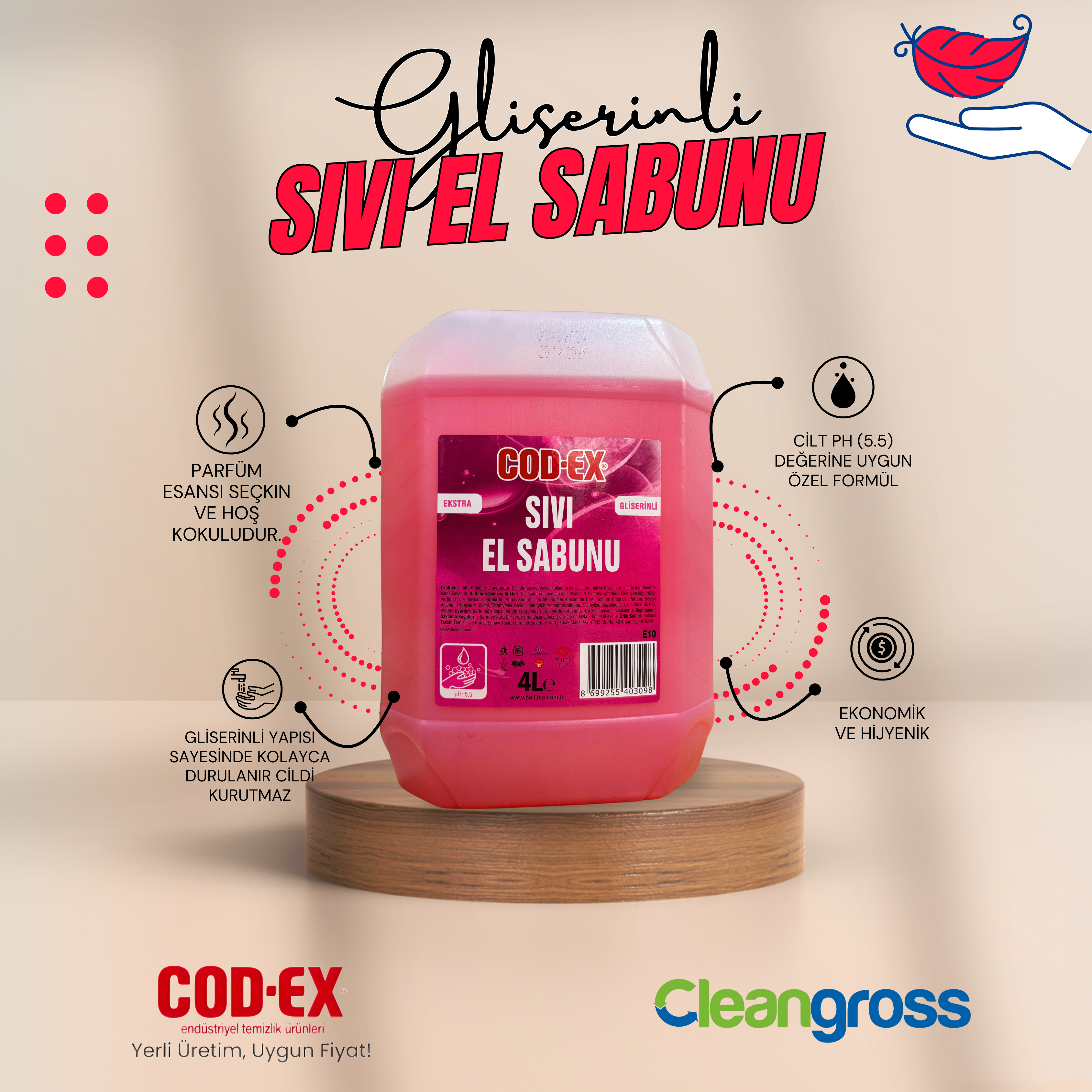 COD-EX Sıvı El Sabunu Krem Kokulu 4 L