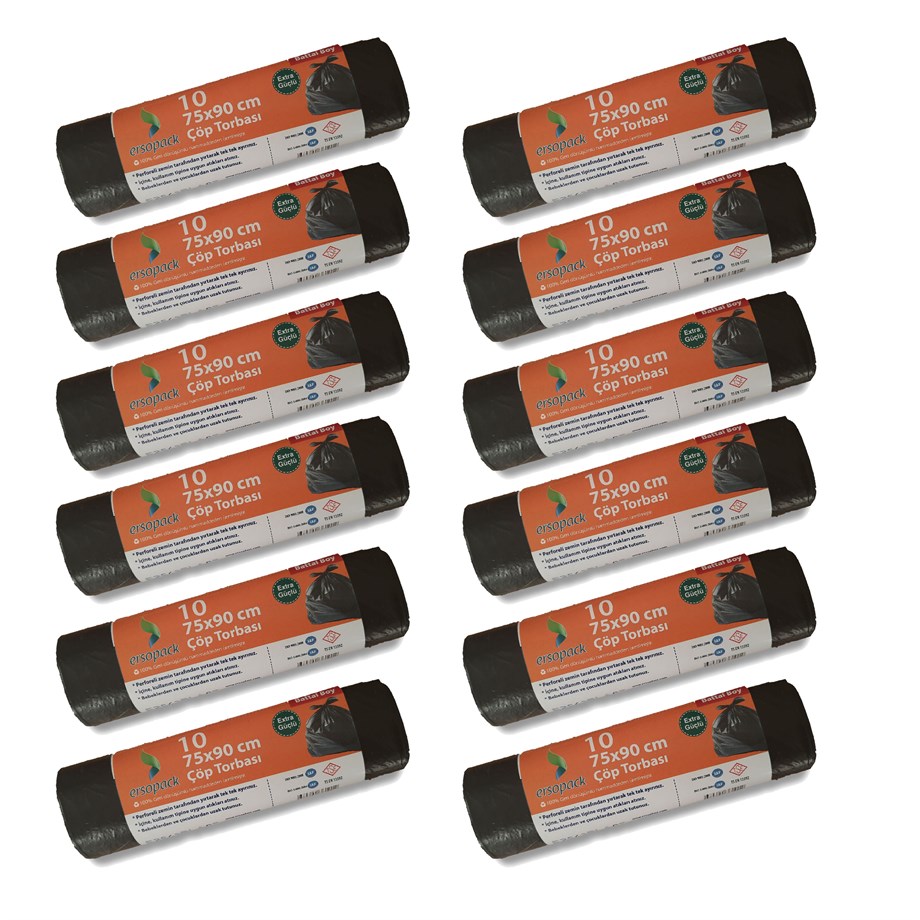 Ersopack Endüst. 75x90cm Çöp Torbası 10lu x12 Adet
