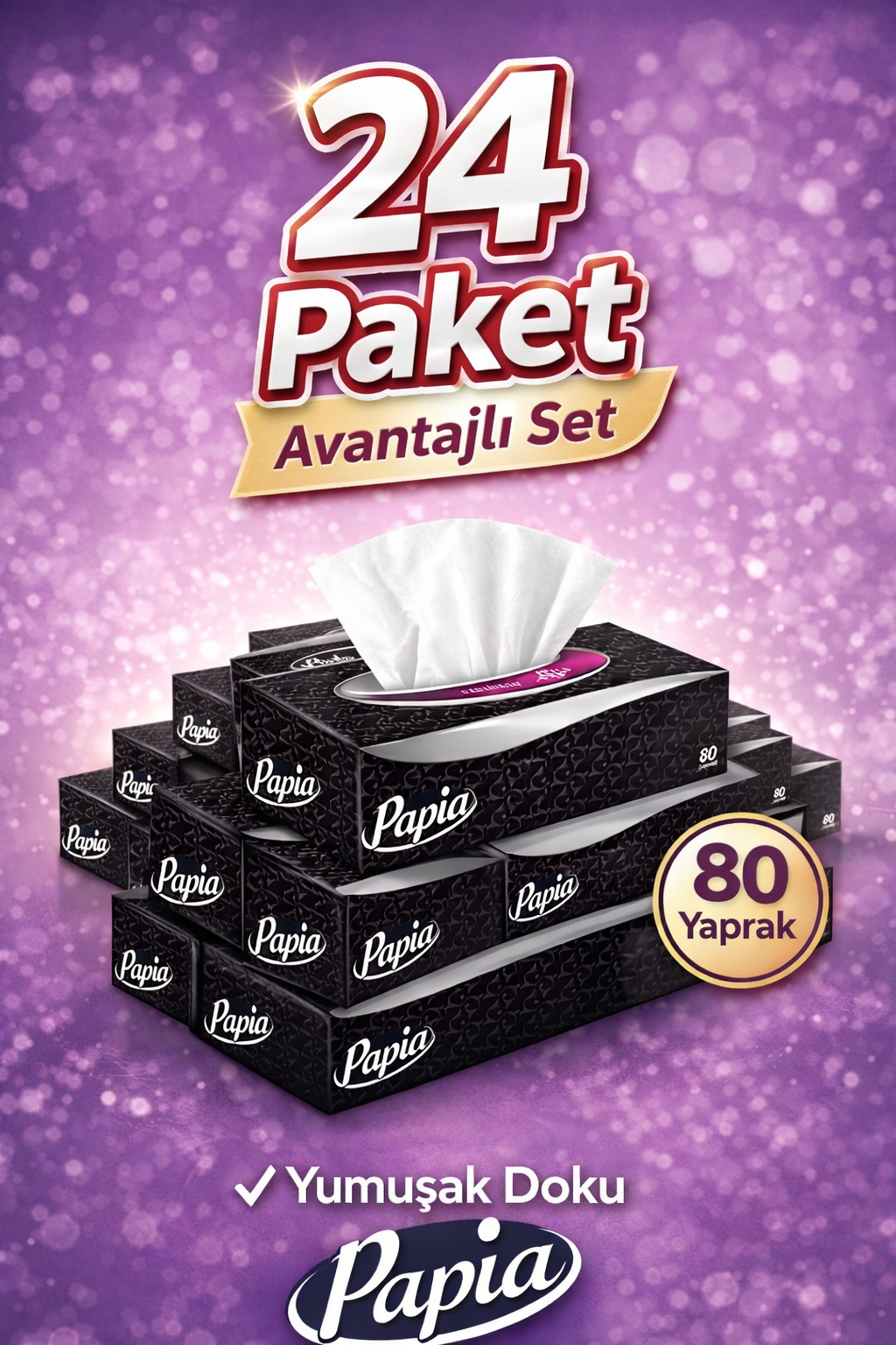 Papia Kutu Mendil 80 Yapraklı X 24 Paket