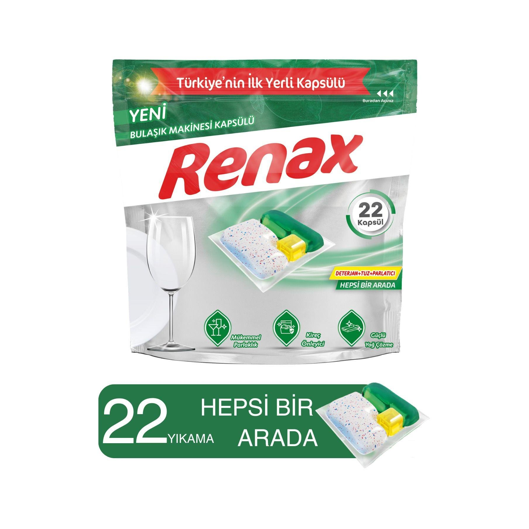 RENAX Bulaşık Makinesi Kapsülü Hepsi Bir Arada 22 Li