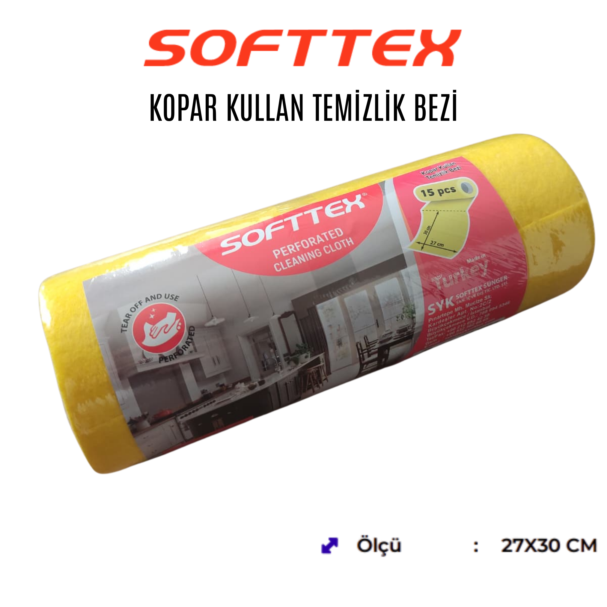 Softtex Rulo Temizlik Bezi 27x30 Cm 15 Kesimli - Sarı - 5'li