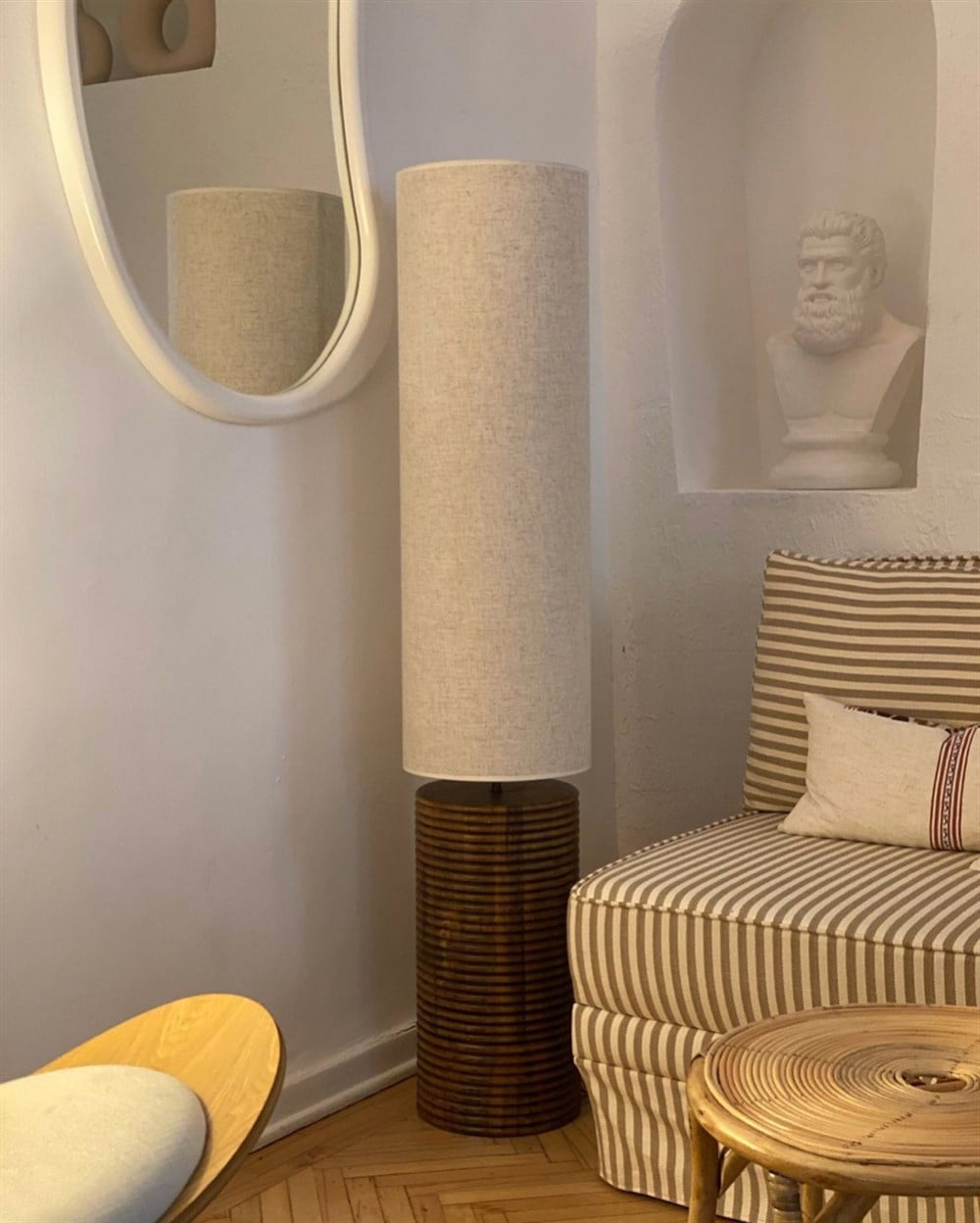 Bej Silindir Ahşap Lambader