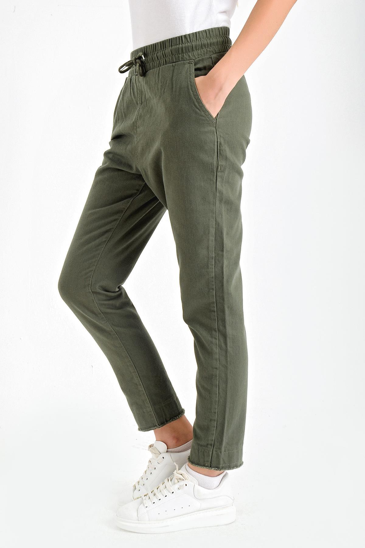 Beli Lastikli Paçası Püsküllü Gabardin Pantolon