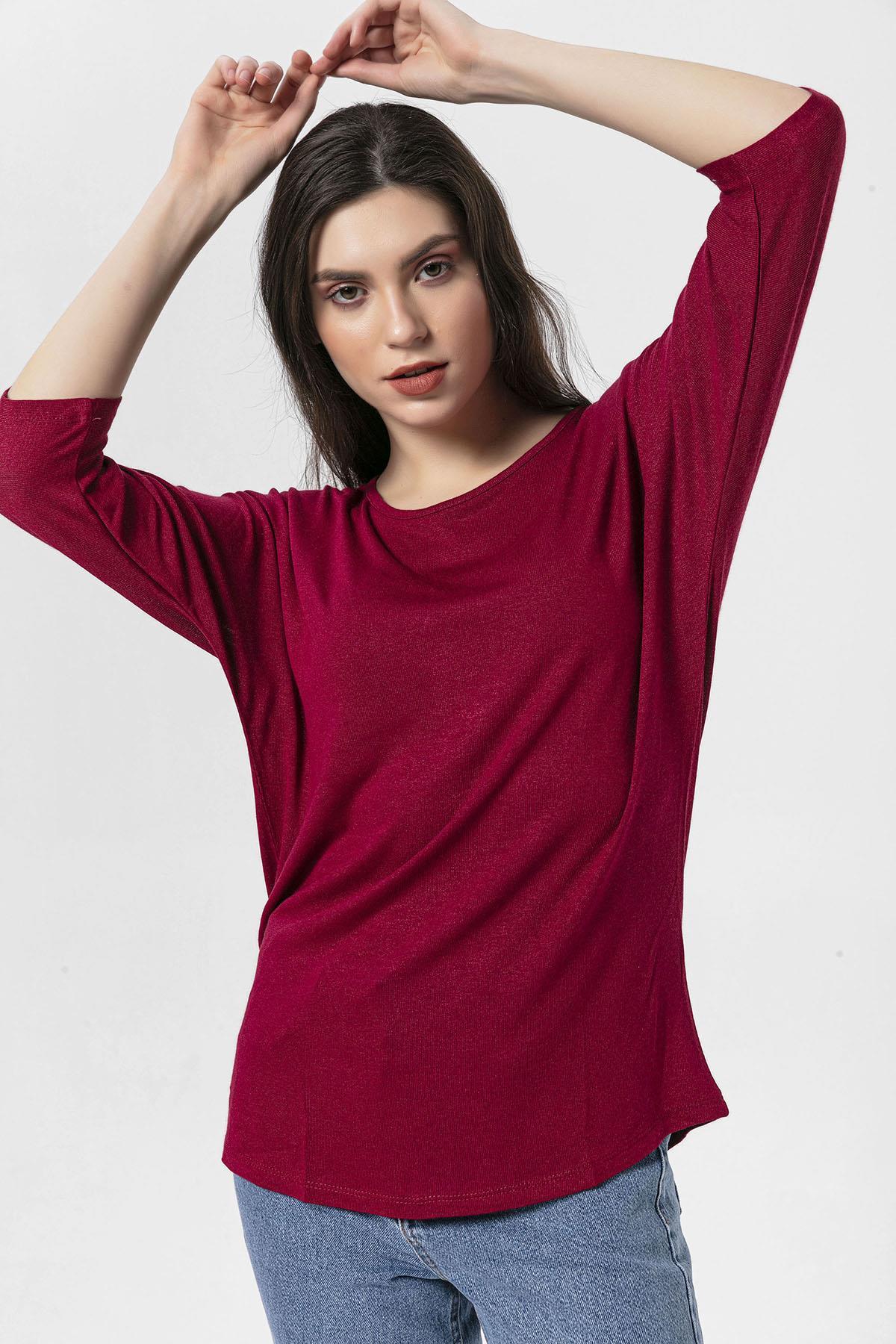 Bisiklet Yaka Dirsek Kol Salaş Bluz