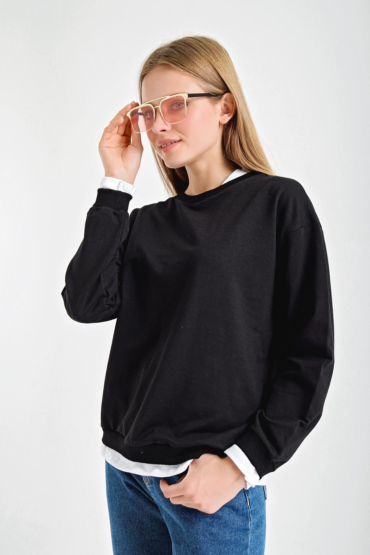 Çift Görünümlü Bisiklet Yaka Sweatshirt