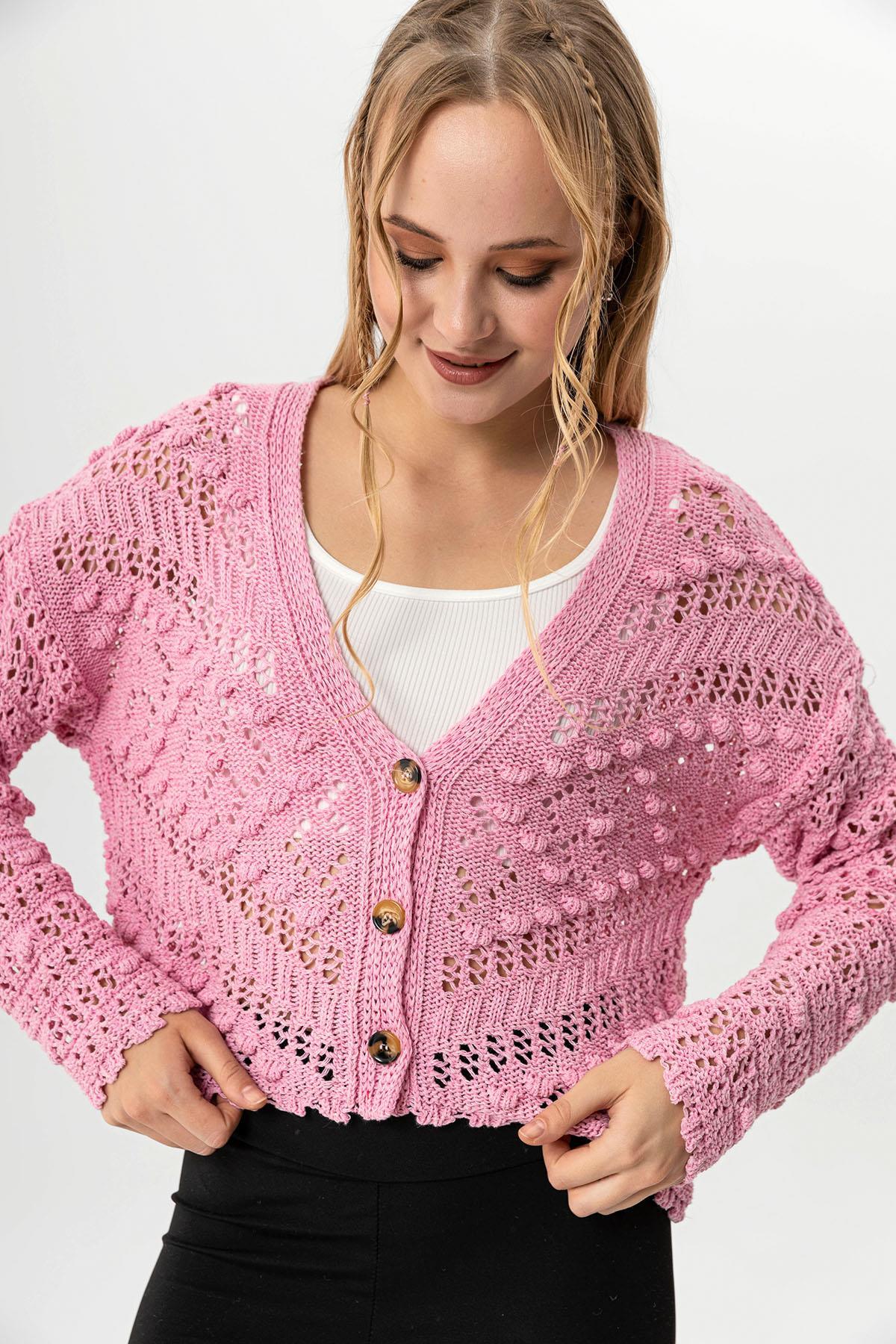Kadın Ajurlu Crop Triko Hırka 245060 -