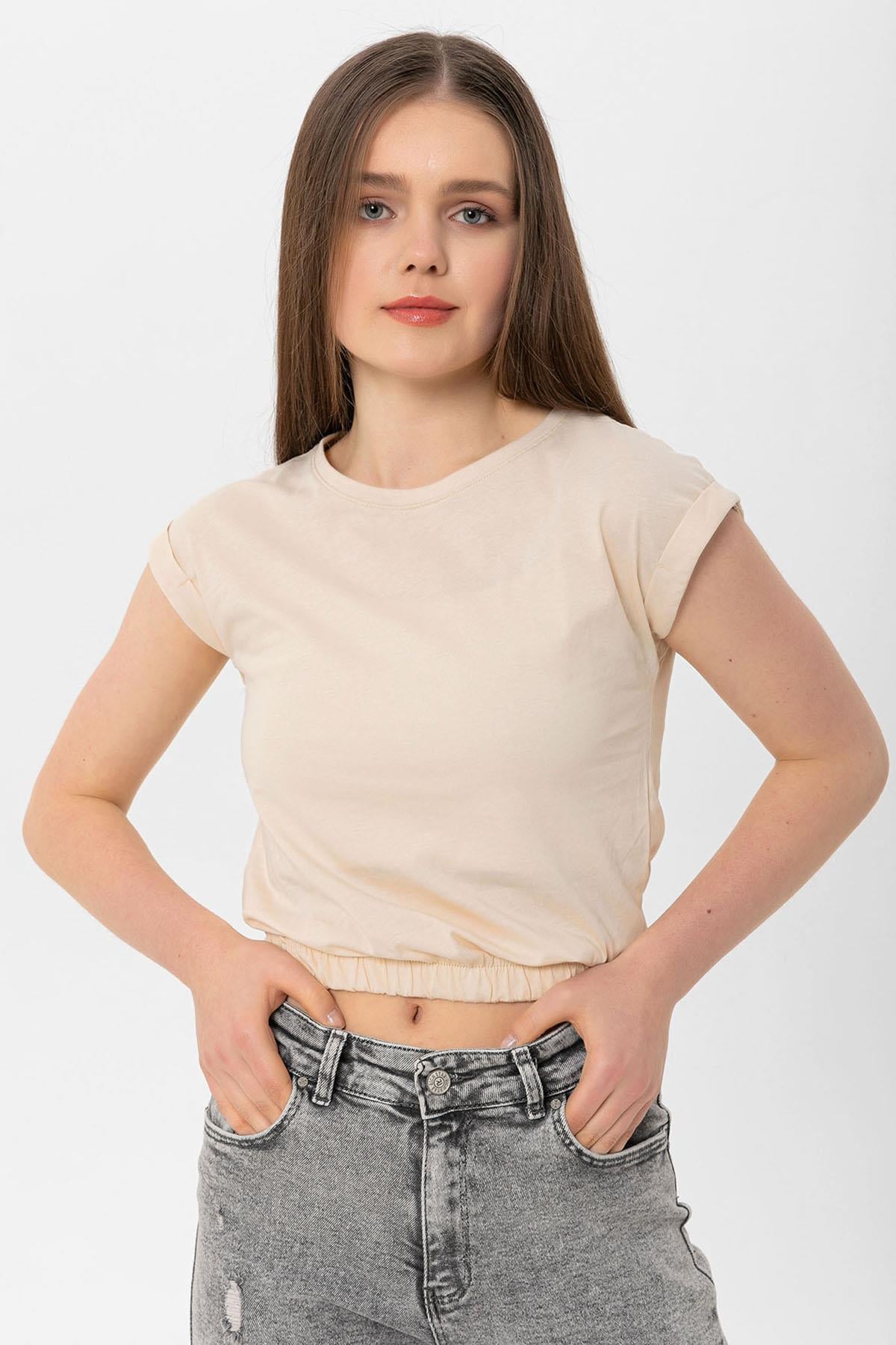 Kadın Altı Lastik Detaylı Kısa T-Shirt 230091 -