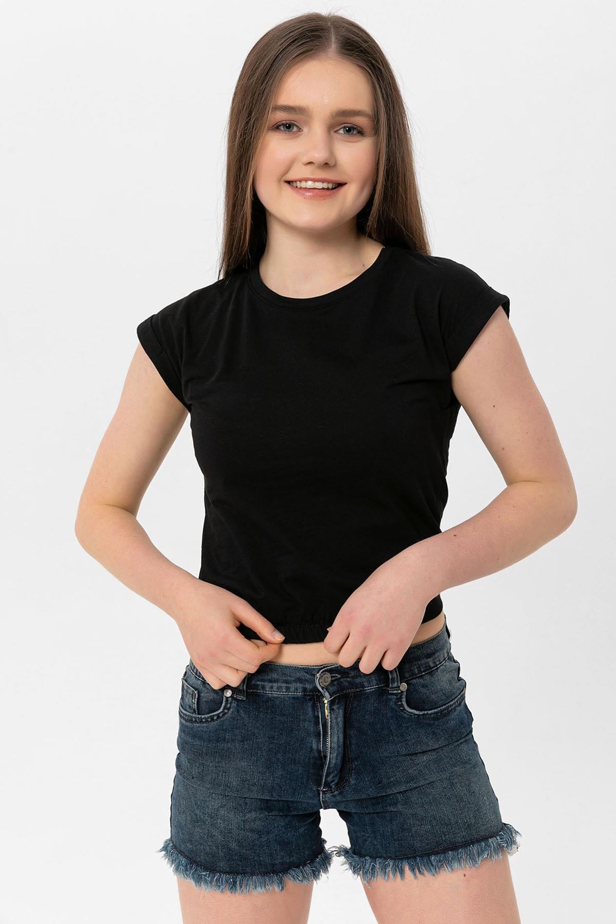 Kadın Altı Lastik Detaylı Kısa T-Shirt 230091 -