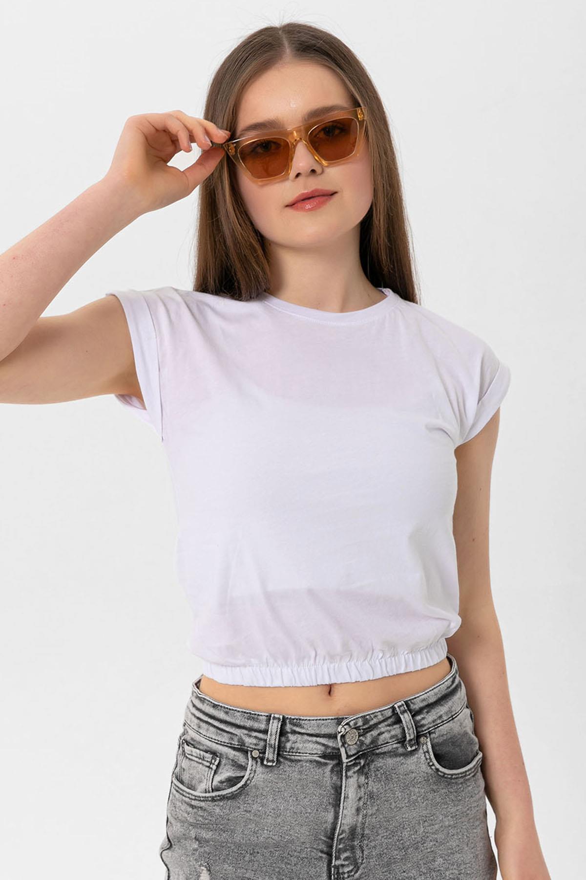 Kadın Altı Lastik Detaylı Kısa T-Shirt 230091 -