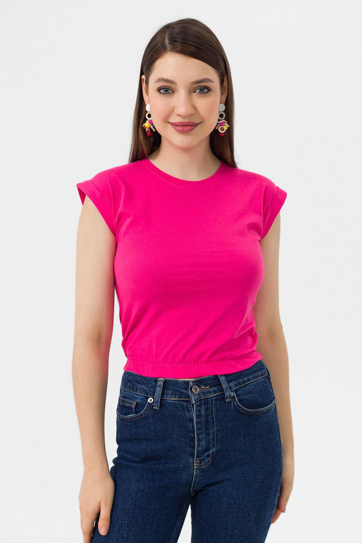 Kadın Altı Lastik Detaylı Kısa T-Shirt 230091 -