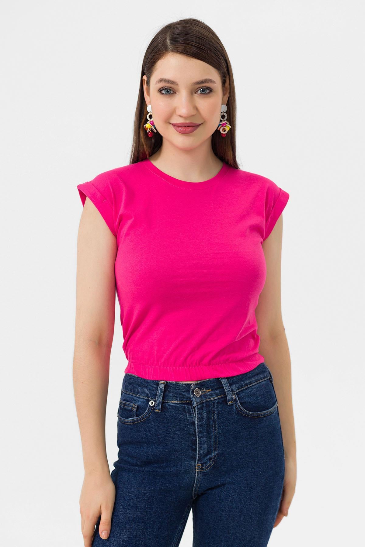 Kadın Altı Lastik Detaylı Kısa T-Shirt 230091 -