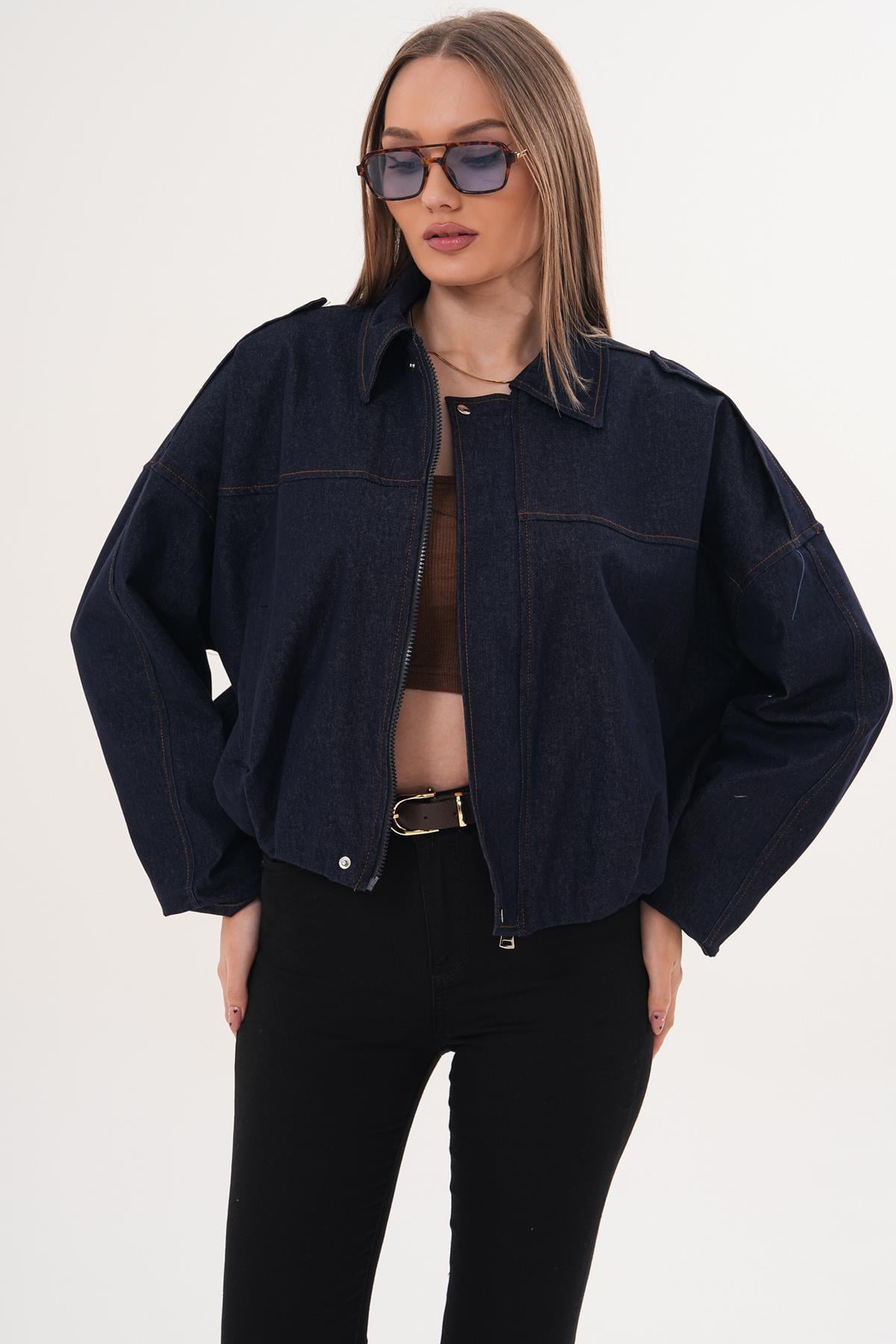 Kadın Apoletli Bomber Kot Ceket - 260182 - 265223