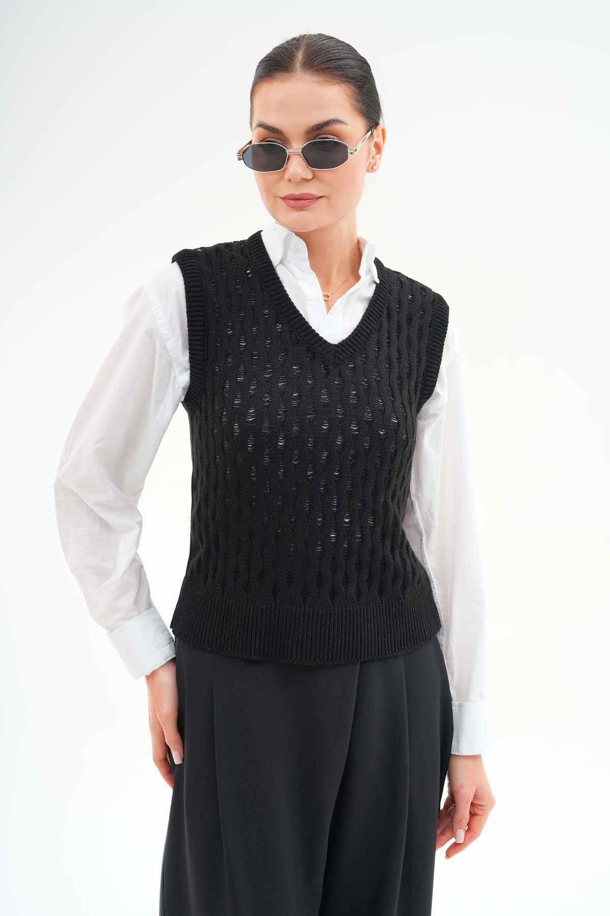 Kadın Baklava Desenli Triko Örme Süveter